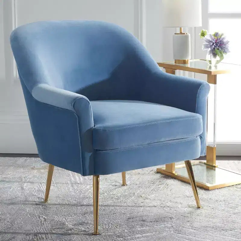 Fauteuil d'appoint en velours avec pieds dorés et accoudoirs arrondis, 125 kg