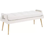 Banc rembourré avec coussin capitonné et pieds en métal doré