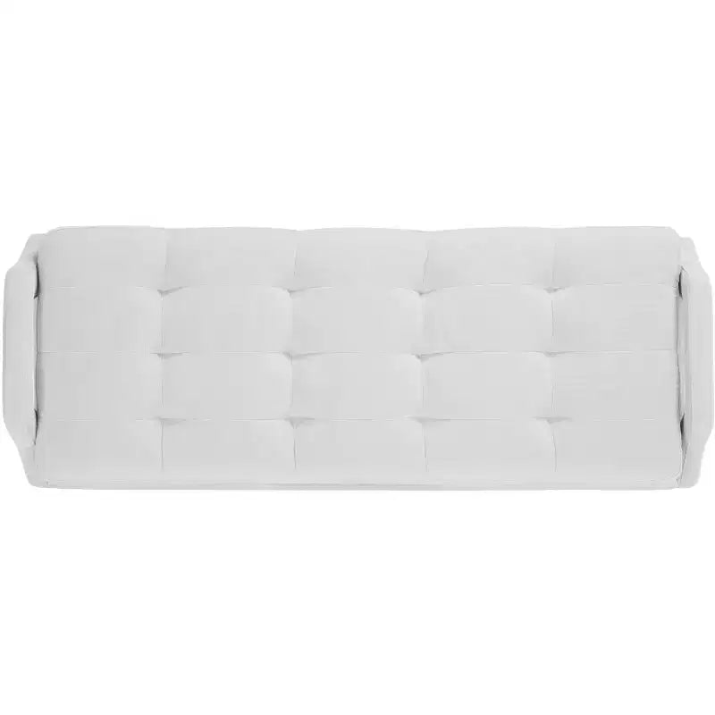 Banc rembourré avec coussin capitonné et pieds en métal doré