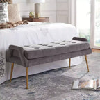 Banc rembourré avec coussin capitonné et pieds en métal doré