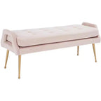 Banc rembourré avec coussin capitonné et pieds en métal doré