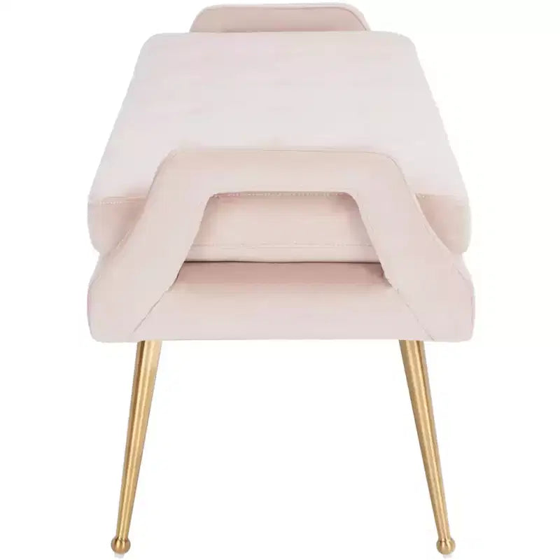 Banc rembourré avec coussin capitonné et pieds en métal doré