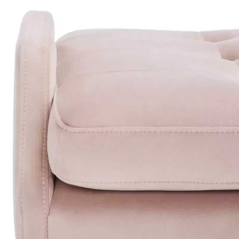 Banc rembourré avec coussin capitonné et pieds en métal doré