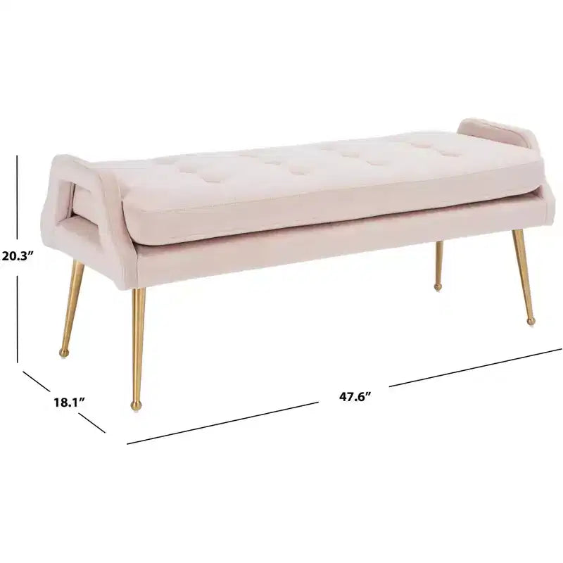 Banc rembourré avec coussin capitonné et pieds en métal doré