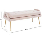 Banc rembourré avec coussin capitonné et pieds en métal doré