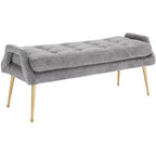 Banc rembourré avec coussin capitonné et pieds en métal doré