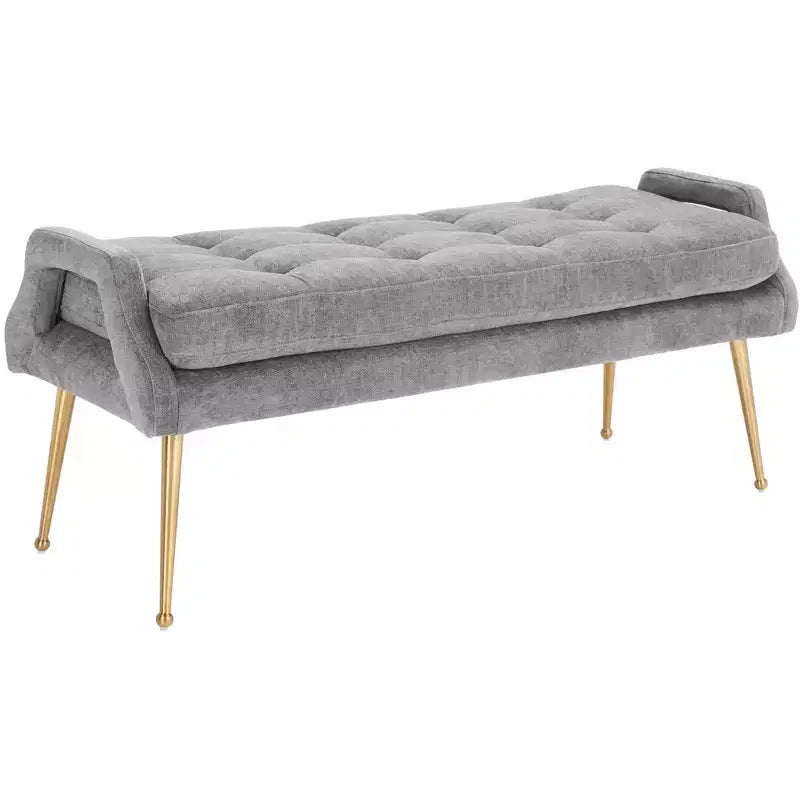 Banc rembourré avec coussin capitonné et pieds en métal doré