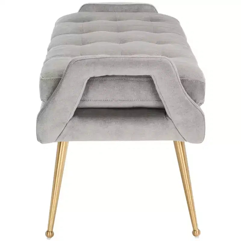 Banc rembourré avec coussin capitonné et pieds en métal doré