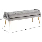 Banc rembourré avec coussin capitonné et pieds en métal doré