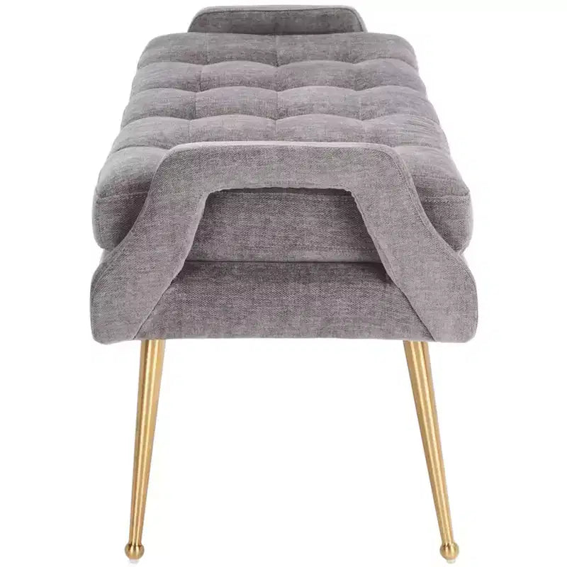 Banc rembourré avec coussin capitonné et pieds en métal doré