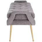 Banc rembourré avec coussin capitonné et pieds en métal doré