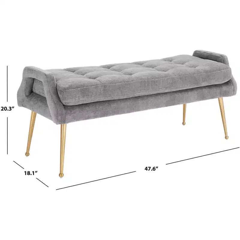 Banc rembourré avec coussin capitonné et pieds en métal doré
