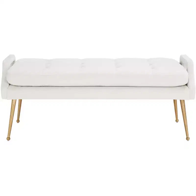 Banc rembourré avec coussin capitonné et pieds en métal doré