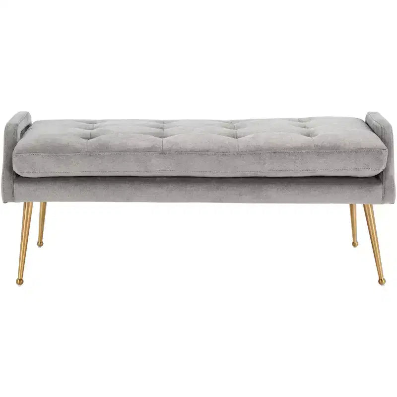 Banc rembourré avec coussin capitonné et pieds en métal doré