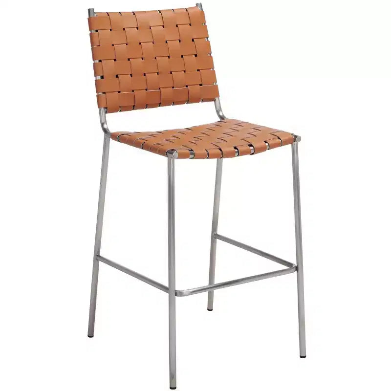Tabouret de comptoir en cuir tressé avec structure métallique