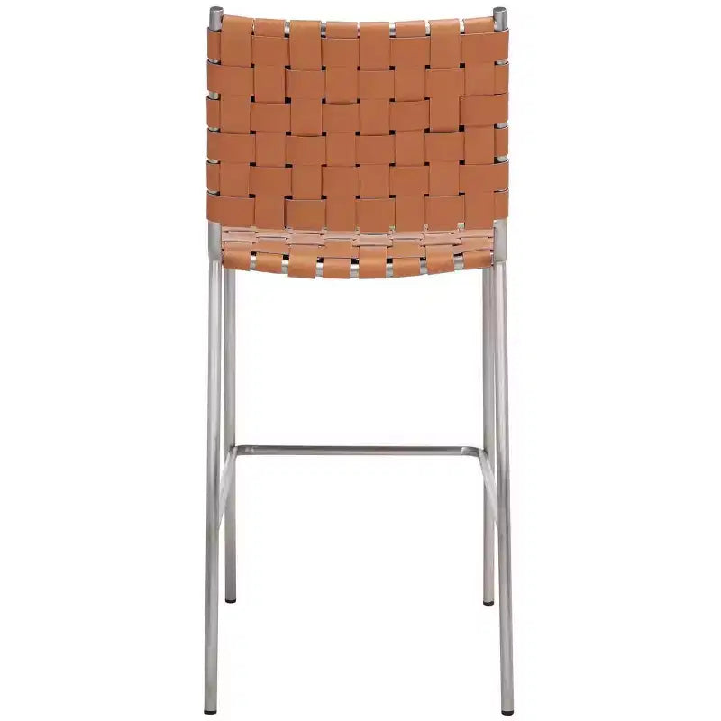 Tabouret de comptoir en cuir tressé avec structure métallique