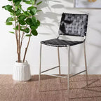 Tabouret de comptoir en cuir tressé avec structure métallique