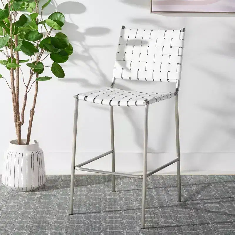 Tabouret de comptoir en cuir tressé avec structure métallique