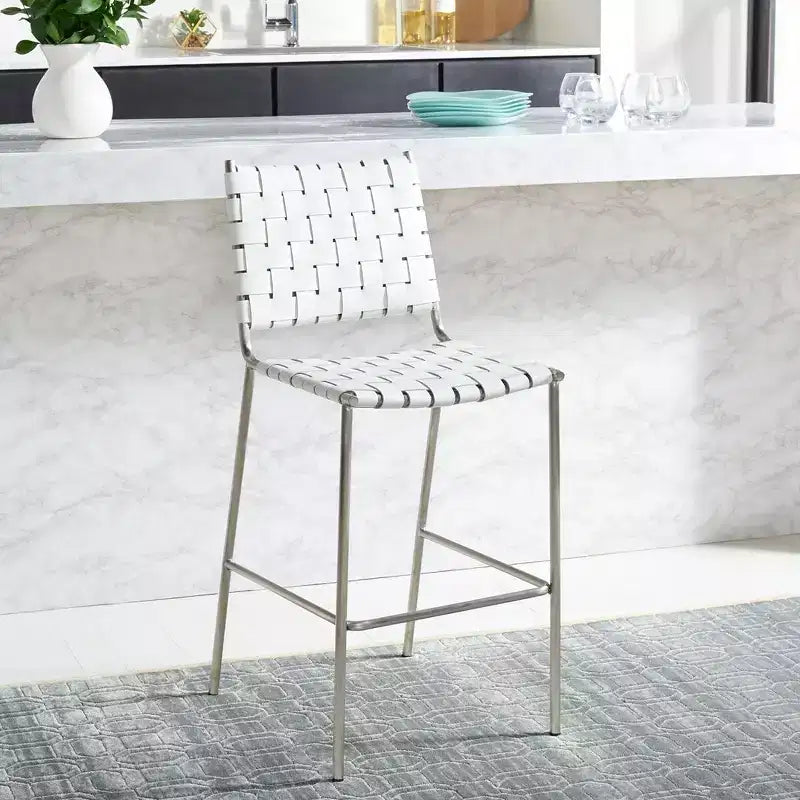 Tabouret de comptoir en cuir tressé avec structure métallique