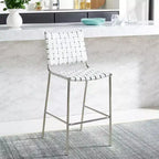 Tabouret de comptoir en cuir tressé avec structure métallique