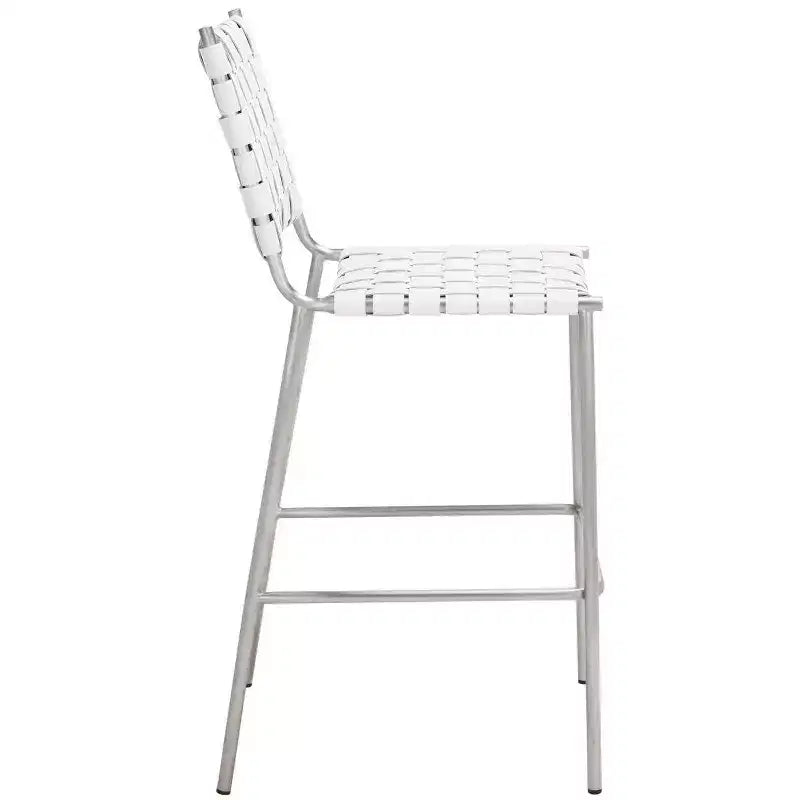 Tabouret de comptoir en cuir tressé avec structure métallique