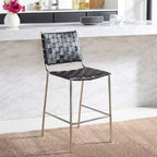Tabouret de comptoir en cuir tressé avec structure métallique