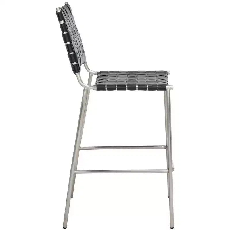 Tabouret de comptoir en cuir tressé avec structure métallique