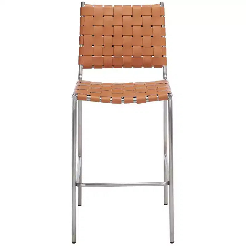 Tabouret de comptoir en cuir tressé avec structure métallique