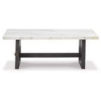 Table basse rectangulaire avec plateau en marbre naturel et piètement socle