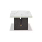 Table basse rectangulaire avec plateau en marbre naturel et piètement socle