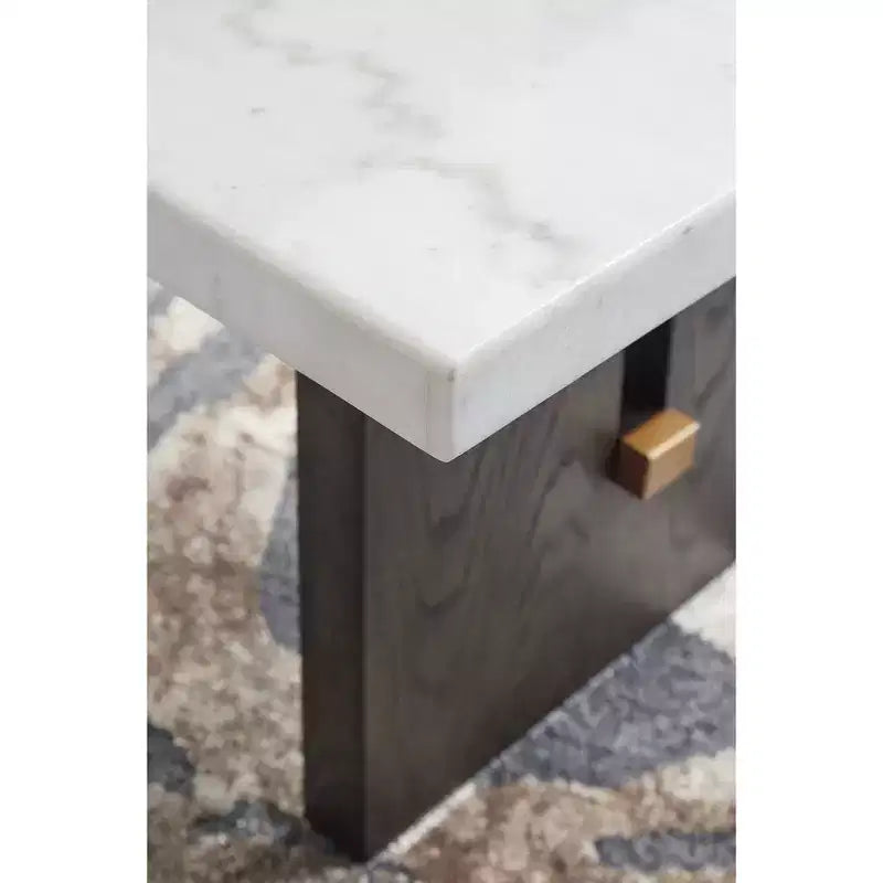 Table basse rectangulaire avec plateau en marbre naturel et piètement socle