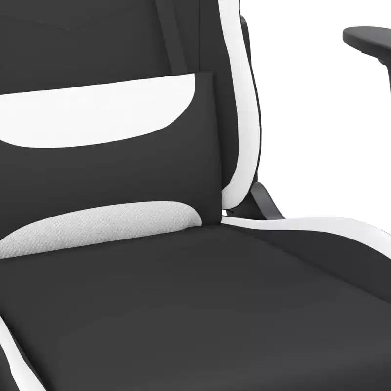 Fauteuil de massage gamer en tissu noir et blanc réglable avec repose-pieds
