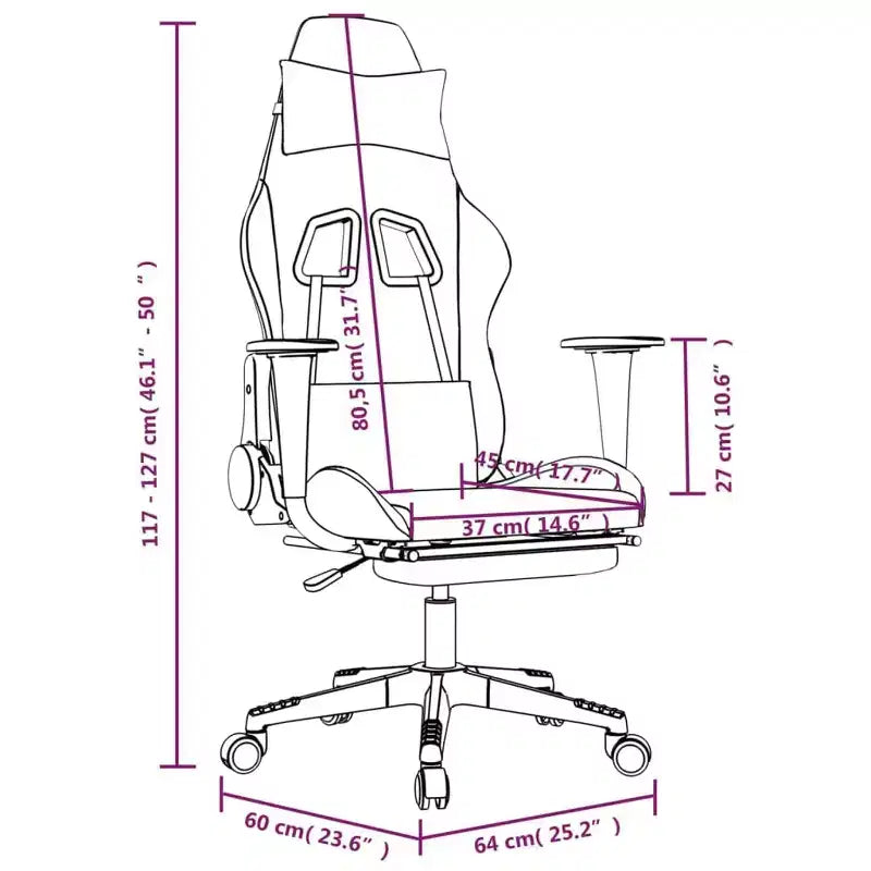 Fauteuil de massage gamer en tissu noir et blanc réglable avec repose-pieds