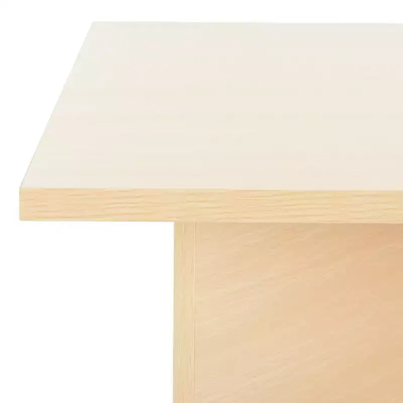 Table basse carrée en bois avec piètement en croix et plateau multicolore