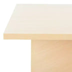 Table basse carrée en bois avec piètement en croix et plateau multicolore