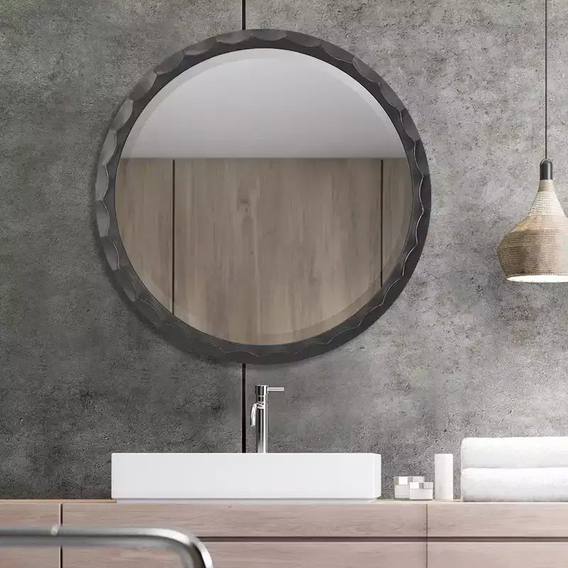 Miroir mural rond de 38 pouces avec cadre biseauté festonné