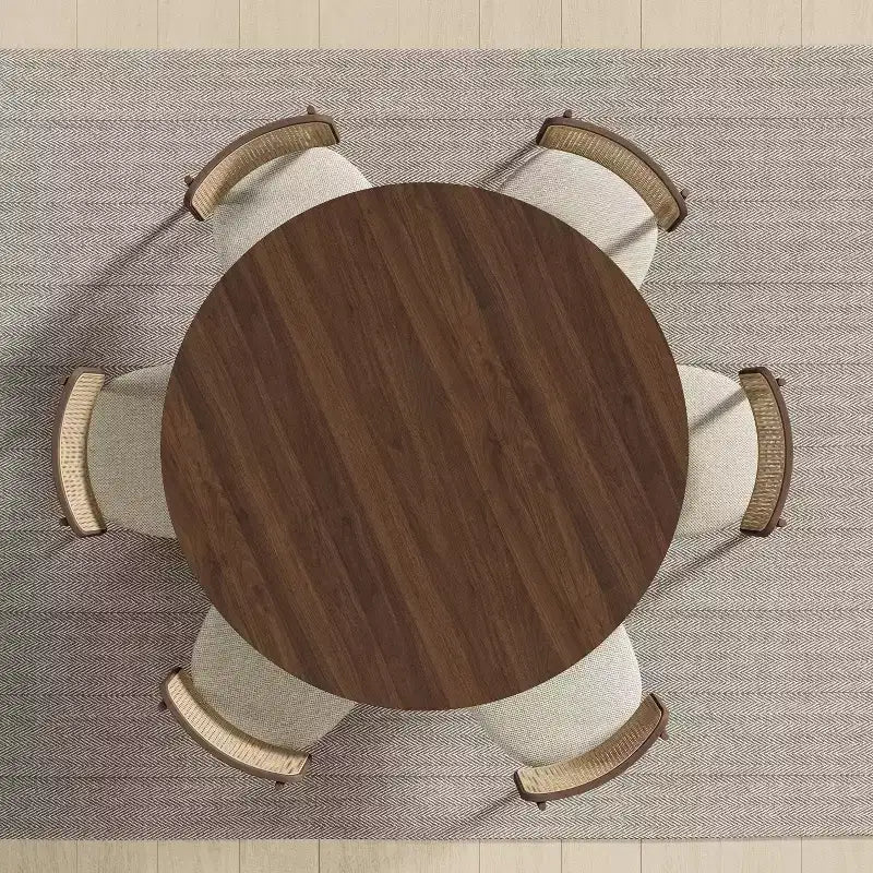 Table à manger ronde avec pied central, 4 places, finition noyer