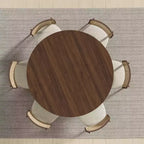 Table à manger ronde avec pied central, 4 places, finition noyer