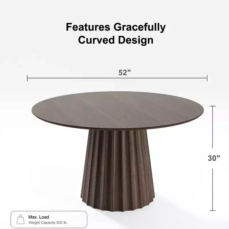 Table à manger ronde avec pied central, 4 places, finition noyer