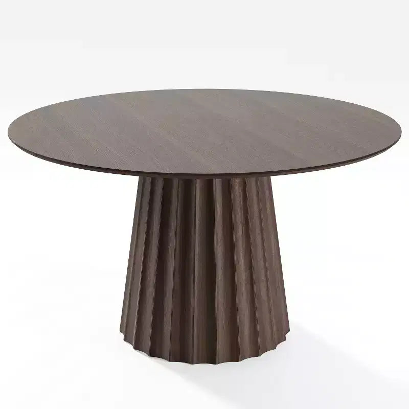 Table à manger ronde avec pied central, 4 places, finition noyer
