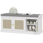 Shoe Storage Bench with Rattan Doors Cushion and Adjustable Shelves