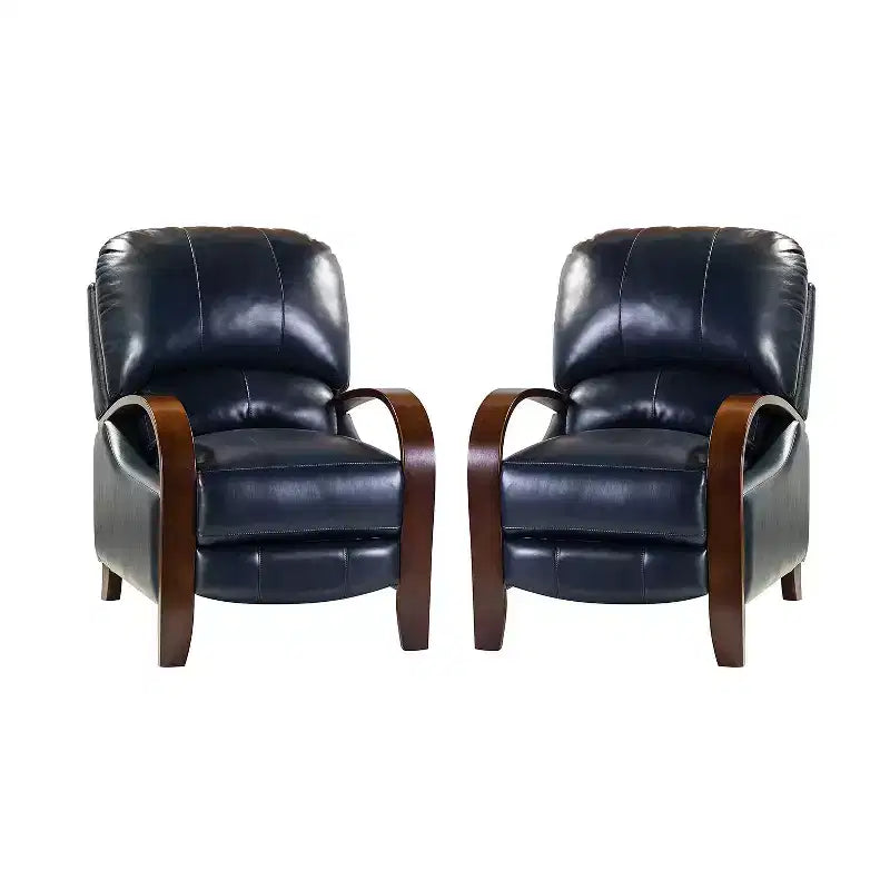 Ensemble de 2 fauteuils inclinables manuels en cuir véritable, inclinaison à 159°