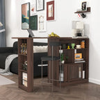 Meuble Bar Moderne avec Plateau Rotatif, Meuble de Salle à Manger Hauteur Comptoir avec 6 Espaces de Rangement et 2 Portes en Verre Nervuré
