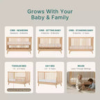 Lit de bébé convertible 3-en-1, en hêtre européen massif, certifié GREENGUARD Gold, fabriqué en Italie