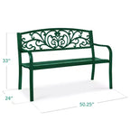 Banc d'extérieur en acier Best Choice Products, mobilier de jardin pour terrasse ou porche avec dossier à motif floral