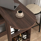 Meuble Bar Moderne avec Plateau Rotatif, Meuble de Salle à Manger Hauteur Comptoir avec 6 Espaces de Rangement et 2 Portes en Verre Nervuré