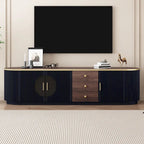 Meuble TV moderne minimaliste de 180 cm pour téléviseurs jusqu'à 80 pouces, centre de divertissement avec 3 tiroirs et 1 étagère, poignées en métal