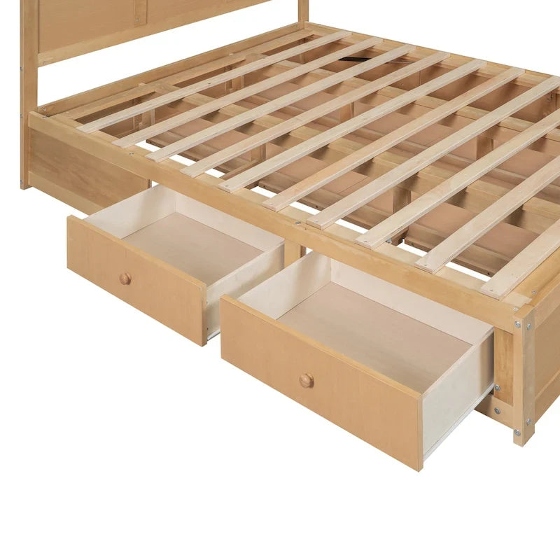 Lit plateforme en bois avec rangement inférieur et 2 tiroirs