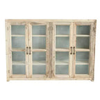 40 Armoire haute de rangement à 4 portes en bois recyclé et métal avec portes vitrées, marron