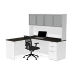 Bureau en L Bestar Pro-Concept Plus avec huche à porte en verre dépoli